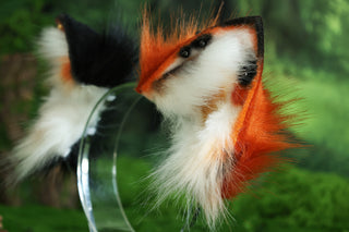 Multicolor stitching faux fur fox ears and tail butt plug curved wolf tail and ears cat tail and ears kitten ears and tail set role play anime cosplay
