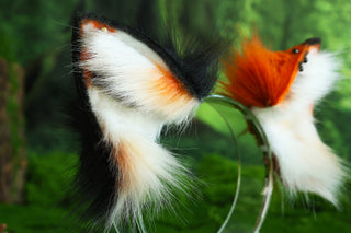 Multicolor stitching faux fur fox ears and tail butt plug curved wolf tail and ears cat tail and ears kitten ears and tail set role play anime cosplay