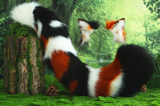 Multicolor stitching faux fur fox ears and tail butt plug curved wolf tail and ears cat tail and ears kitten ears and tail set role play anime cosplay