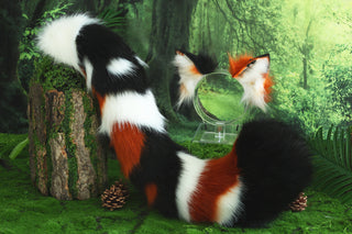 Multicolor stitching faux fur fox ears and tail butt plug curved wolf tail and ears cat tail and ears kitten ears and tail set role play anime cosplay