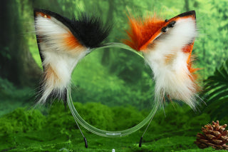 Multicolor stitching faux fur fox ears and tail butt plug curved wolf tail and ears cat tail and ears kitten ears and tail set role play anime cosplay