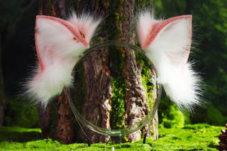 Pink and white stitching fox ears and tail butt plug curved wolf tail and ears cat tail and ears kitten ears and tail set anime cosplay role play