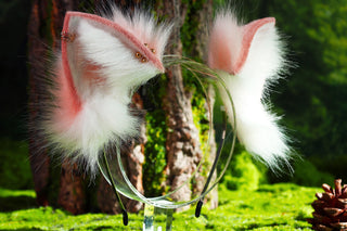 Pink and white stitching fox ears and tail butt plug curved wolf tail and ears cat tail and ears kitten ears and tail set anime cosplay role play