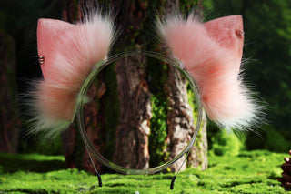 Pink and white stitching fox ears and tail butt plug curved wolf tail and ears cat tail and ears kitten ears and tail set anime cosplay role play