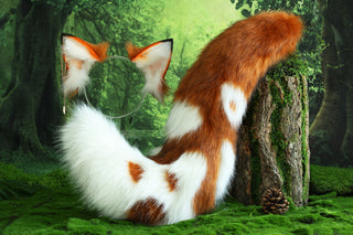 Faux fur fox ear and tail butt plug curved wolf tail and ear cat tail and ear kitten ear and tail set anime cosplay role play ear and tail petplay ear