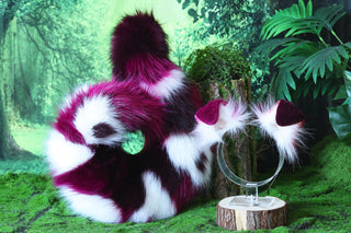 Purple faux fur shepherd dog tail and ear set shiba Inu dog ear and tail curved puppy tail anime cosplay petplay puppy kemonomimi halloween