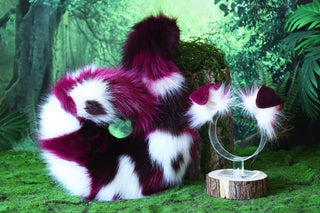 Purple faux fur shepherd dog tail and ear set shiba Inu dog ear and tail curved puppy tail anime cosplay petplay puppy kemonomimi halloween