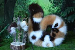 Brown stitching faux fur shepherd dog tail butt plug and ear set shiba Inu dog ear and tail curved puppy tail anime cosplay petplay puppy kemonomimi