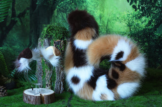 Brown stitching faux fur shepherd dog tail butt plug and ear set shiba Inu dog ear and tail curved puppy tail anime cosplay petplay puppy kemonomimi