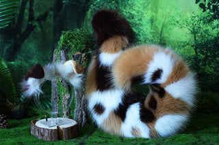 Brown stitching faux fur shepherd dog tail butt plug and ear set shiba Inu dog ear and tail curved puppy tail anime cosplay petplay puppy kemonomimi