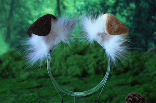 Brown stitching faux fur shepherd dog tail butt plug and ear set shiba Inu dog ear and tail curved puppy tail anime cosplay petplay puppy kemonomimi