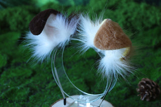 Brown stitching faux fur shepherd dog tail butt plug and ear set shiba Inu dog ear and tail curved puppy tail anime cosplay petplay puppy kemonomimi