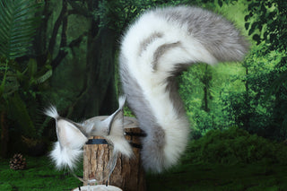 White gray squirrel ear and tail faux fur squirrel tail and ear set animal cosplay squirrel ear and tail kemonomimi squirrel therian