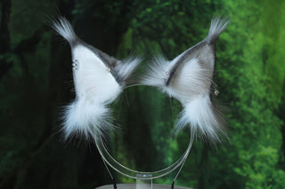 White gray squirrel ear and tail faux fur squirrel tail and ear set animal cosplay squirrel ear and tail kemonomimi squirrel therian