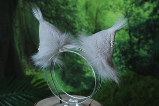 White gray squirrel ear and tail faux fur squirrel tail and ear set animal cosplay squirrel ear and tail kemonomimi squirrel therian