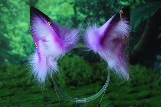 Purple white stitching faux fur fox ears and tail butt plug curved wolf tail and ears cat tail and ears kitten ears and tail anime cosplay role play