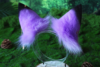 Purple white stitching faux fur fox ears and tail butt plug curved wolf tail and ears cat tail and ears kitten ears and tail anime cosplay role play