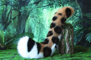 Brown Black Faux Fur Snow Leopard Ear and Tail Butt Plug Set Role Play Realistic Snow Leopard Cosplay Jaguar Ear and Tail Kemonomimi Jaguar Therian