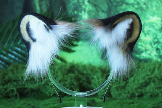 Brown Black Faux Fur Snow Leopard Ear and Tail Butt Plug Set Role Play Realistic Snow Leopard Cosplay Jaguar Ear and Tail Kemonomimi Jaguar Therian