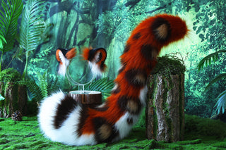 Faux Fur Snow Leopard Ear and Tail Butt Plug Set Role Play Realistic Snow Leopard Cosplay Jaguar Ear and Tail Kemonomimi Jaguar Therian Furry Leopard