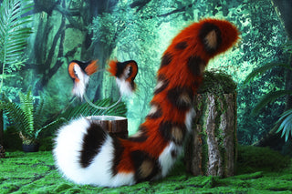Faux Fur Snow Leopard Ear and Tail Butt Plug Set Role Play Realistic Snow Leopard Cosplay Jaguar Ear and Tail Kemonomimi Jaguar Therian Furry Leopard