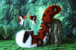 Faux Fur Snow Leopard Ear and Tail Butt Plug Set Role Play Realistic Snow Leopard Cosplay Jaguar Ear and Tail Kemonomimi Jaguar Therian Furry Leopard