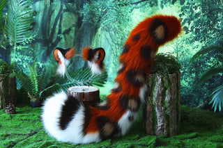 Faux Fur Snow Leopard Ear and Tail Butt Plug Set Role Play Realistic Snow Leopard Cosplay Jaguar Ear and Tail Kemonomimi Jaguar Therian Furry Leopard