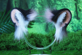 Pink Faux Fur Snow Leopard Ear and Tail Butt Plug Set Role Play Realistic Snow Leopard Cosplay Jaguar Ear and Tail Kemonomimi Jaguar Therian Furry Set