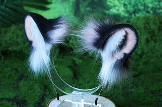 Pink Faux Fur Snow Leopard Ear and Tail Butt Plug Set Role Play Realistic Snow Leopard Cosplay Jaguar Ear and Tail Kemonomimi Jaguar Therian Furry Set