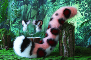 Pink Faux Fur Snow Leopard Ear and Tail Butt Plug Set Role Play Realistic Snow Leopard Cosplay Jaguar Ear and Tail Kemonomimi Jaguar Therian Furry Set