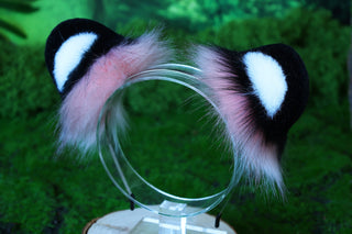 Pink Faux Fur Snow Leopard Ear and Tail Butt Plug Set Role Play Realistic Snow Leopard Cosplay Jaguar Ear and Tail Kemonomimi Jaguar Therian Furry Set