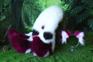 Faux fur 3 tailed kitsune tail plug and ear set purple white 3 fox tails and ears kitten ear and tail wolf ear and tail anime cosplay role play