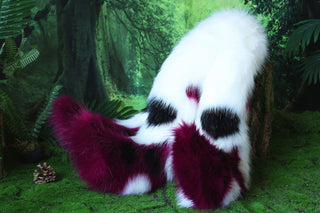 Faux fur 3 tailed kitsune tail plug and ear set purple white 3 fox tails and ears kitten ear and tail wolf ear and tail anime cosplay role play