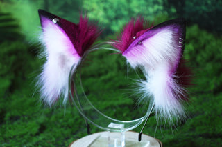 Faux fur 3 tailed kitsune tail plug and ear set purple white 3 fox tails and ears kitten ear and tail wolf ear and tail anime cosplay role play
