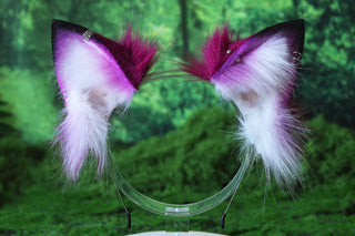Faux fur 3 tailed kitsune tail plug and ear set purple white 3 fox tails and ears kitten ear and tail wolf ear and tail anime cosplay role play