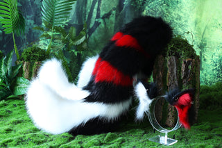 Faux fur 3 tailed kitsune tail plug and ear set purple white 3 fox tails and ears kitten ear and tail wolf ear and tail anime cosplay role play