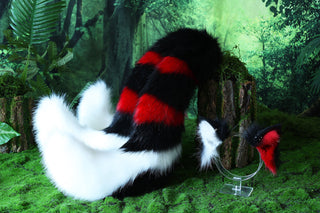 Faux fur 3 tailed kitsune tail plug and ear set purple white 3 fox tails and ears kitten ear and tail wolf ear and tail anime cosplay role play