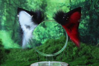 Faux fur 3 tailed kitsune tail plug and ear set purple white 3 fox tails and ears kitten ear and tail wolf ear and tail anime cosplay role play
