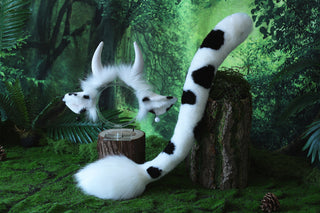 Realistic Faux fur cow ear and tail set kemonomimi cattle tail butt plug and ear headband petplay set anime cosplay furry cow ears with horns therian