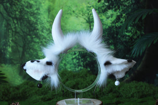 Realistic Faux fur cow ear and tail set kemonomimi cattle tail butt plug and ear headband petplay set anime cosplay furry cow ears with horns therian