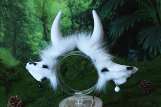 Realistic Faux fur cow ear and tail butt plug set kemonomimi cattle tail and ear headband petplay set anime cosplay furry cow ears with horns therian