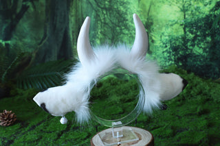 Realistic Faux fur cow ear and tail set kemonomimi cattle tail butt plug and ear headband petplay set anime cosplay furry cow ears with horns therian
