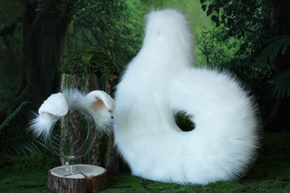 White puppy ear and tail butt plug puppy kemonomimi faux fur shepherd dog tail and ear Shiba Inu dog ear and tail set animal cosplay puppy play
