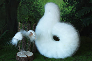 White puppy ear and tail butt plug puppy kemonomimi faux fur shepherd dog tail and ear Shiba Inu dog ear and tail set animal cosplay puppy play