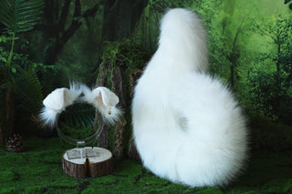 White puppy ear and tail butt plug puppy kemonomimi faux fur shepherd dog tail and ear Shiba Inu dog ear and tail set animal cosplay puppy play