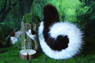 Coffee white puppy ear and tail set puppy kemonomimi faux fur shepherd dog tail and ear Shiba Inu dog ear and tail animal cosplay puppy play
