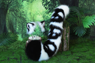 Faux Fur Skull Snow Leopard Ear and Tail Butt Plug Set Role Play Realistic Snow Leopard Cosplay Jaguar Ear and Tail Kemonomimi Jaguar Therian