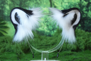 Faux Fur Skull Snow Leopard Ear and Tail Butt Plug Set Role Play Realistic Snow Leopard Cosplay Jaguar Ear and Tail Kemonomimi Jaguar Therian