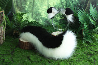 Black white shepherd dog tail and ear set Shiba Inu dog ear and tail animal cosplay petplay puppy ears and tail kemonomimi puppy play ears