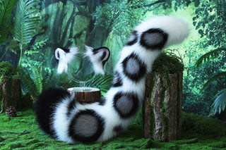 Faux Fur Snow Leopard Ear and Tail Butt Plug Set Role Play Realistic Snow Leopard Cosplay Jaguar Ear and Tail Kemonomimi Jaguar Therian halloween gift